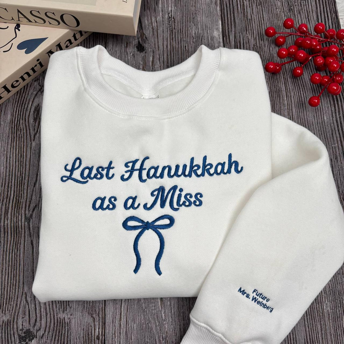 Embroidered Hanukkah Bride Sweatshirt, Jewish Engagement Gift Bride to Be Crewneck