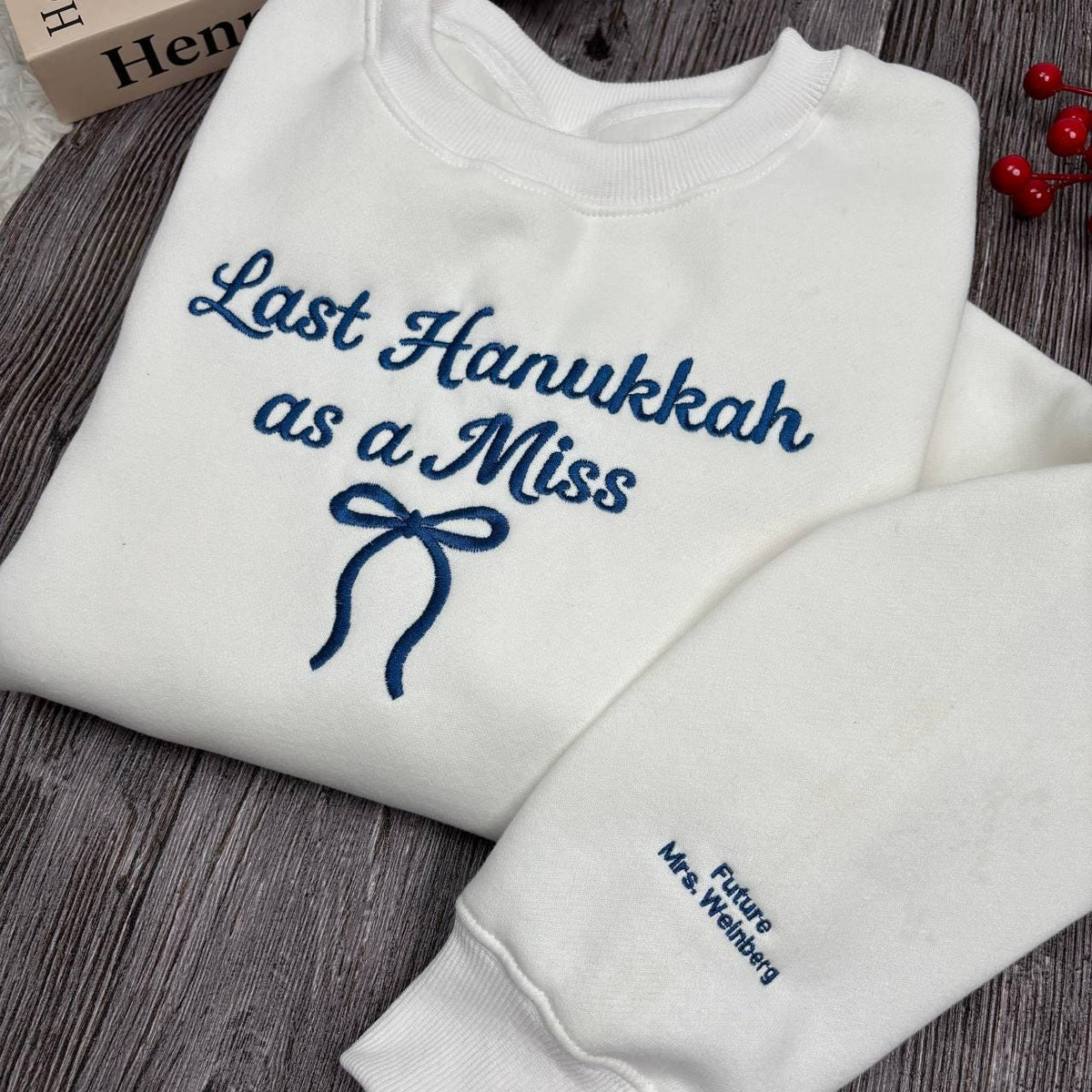 Embroidered Hanukkah Bride Sweatshirt, Jewish Engagement Gift Bride to Be Crewneck