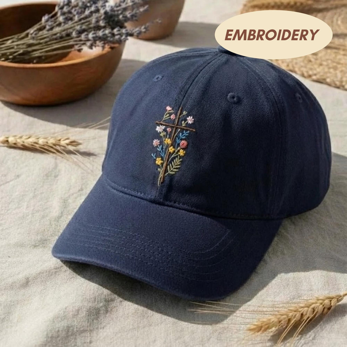 Wildflower Cross Embroidered Hat, Christian Baseball Cap, Religious Gift For Her, Jesus Lover Dad Hat, Bible Study Accessory, Faith Cap