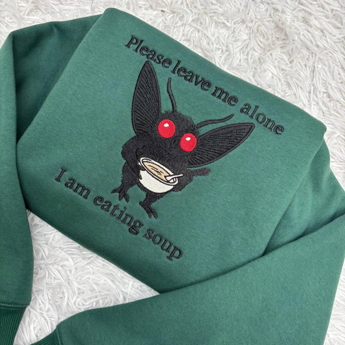 Mothman Eating Soup Embroidered Sweatshirt, Funny Cryptid Tee Please Leave Me Alone I'm Eating Soup Sweatshirt, Funny Mothman Shirt