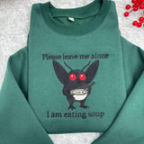 Mothman Eating Soup Embroidered Sweatshirt, Funny Cryptid Tee Please Leave Me Alone I'm Eating Soup Sweatshirt, Funny Mothman Shirt