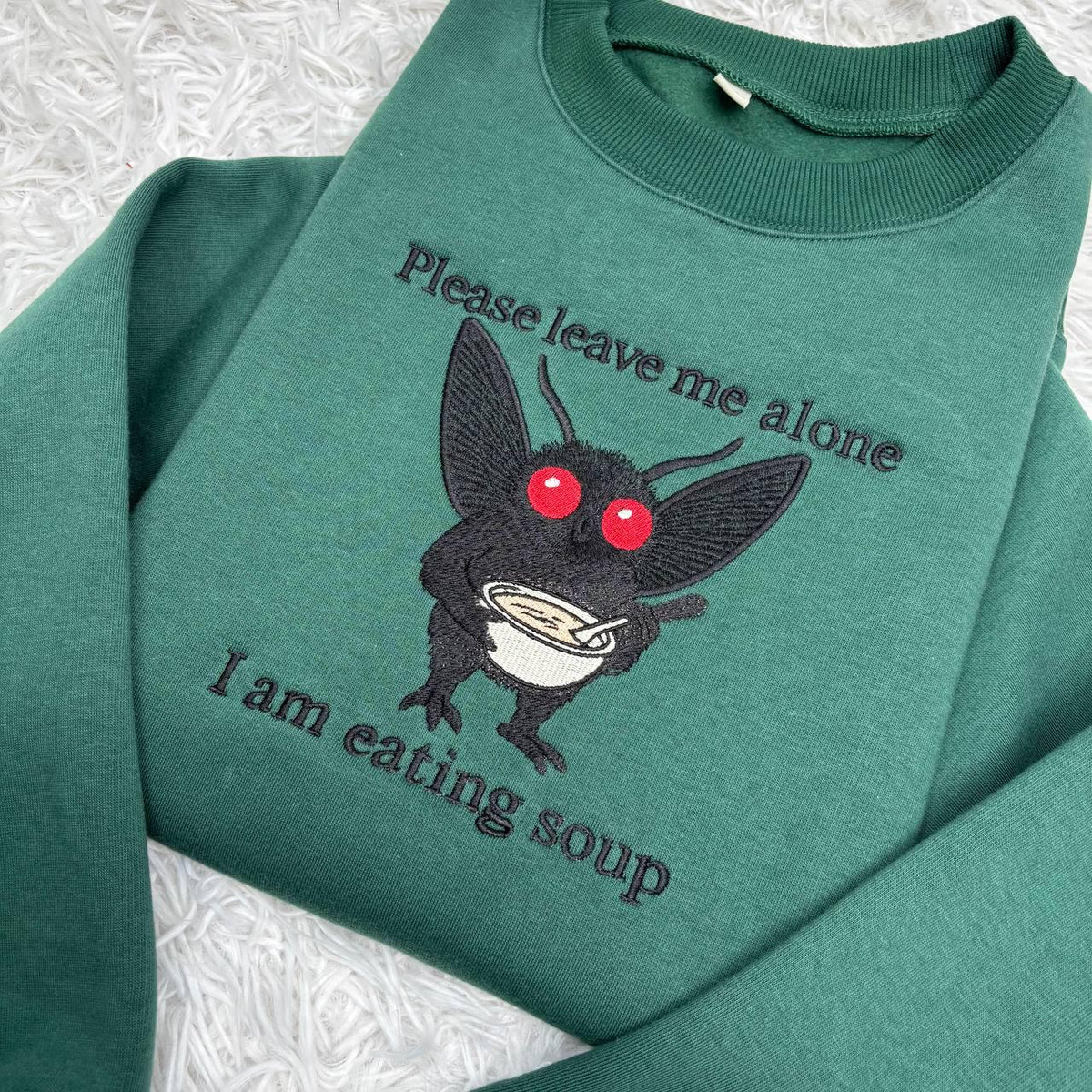 Mothman Eating Soup Embroidered Sweatshirt, Funny Cryptid Tee Please Leave Me Alone I'm Eating Soup Sweatshirt, Funny Mothman Shirt