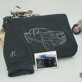 Custom Car Line Art Embroidered Sweatshirt, Trucker Style Embroidery, Custom Car Portrait Gift, Valentine Gift for Boyfriend