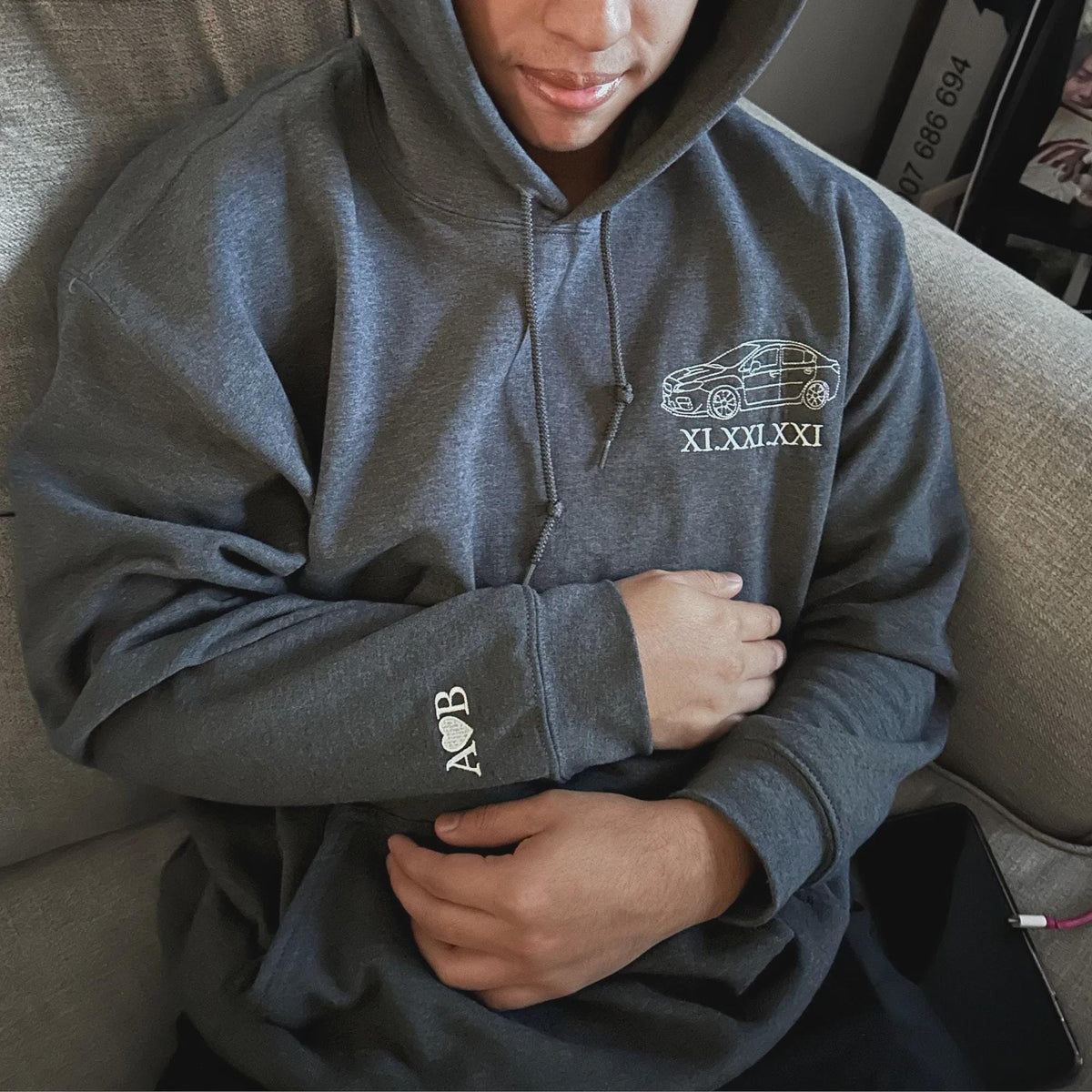 Custom Car Line Art Embroidered Sweatshirt, Trucker Style Embroidery, Custom Car Portrait Gift, Valentine Gift for Boyfriend