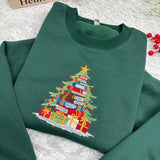 Embroidered Book Christmas Tree Sweatshirt, Librarian Book Lover Holiday Crewneck Gift