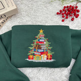 Embroidered Book Christmas Tree Sweatshirt, Librarian Book Lover Holiday Crewneck Gift