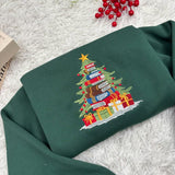 Embroidered Book Christmas Tree Sweatshirt, Librarian Book Lover Holiday Crewneck Gift