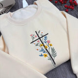 Wildflower Cross Embroidered Sweatshirt, Floral Christian Faith Flower Crewneck