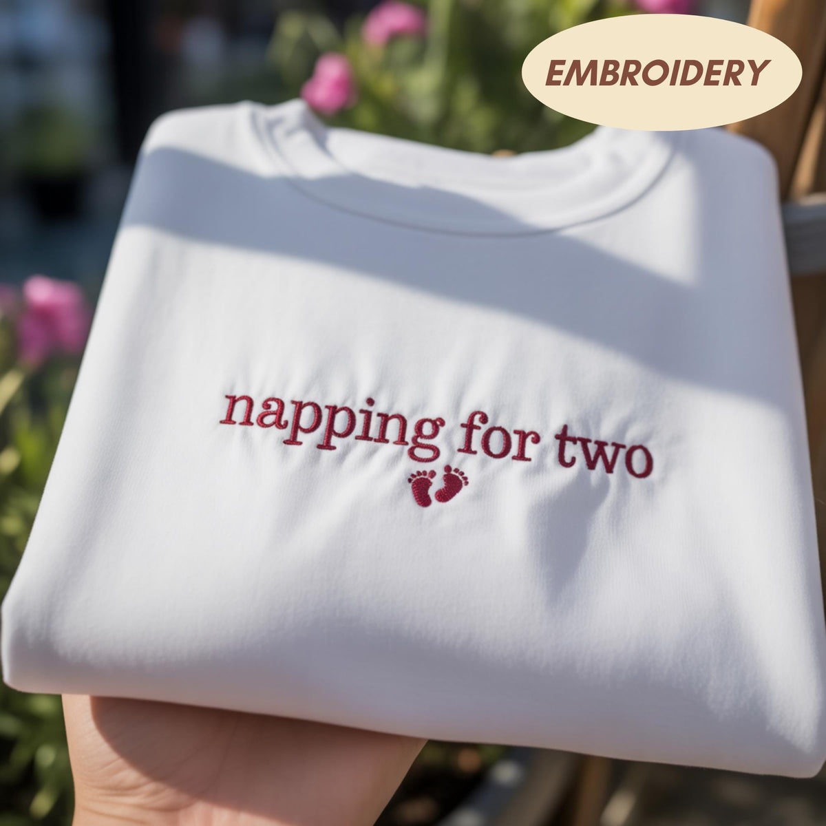Embroidered Napping For Two Sweatshirt, Pregnancy Announcement Mom to Be Crewneck
