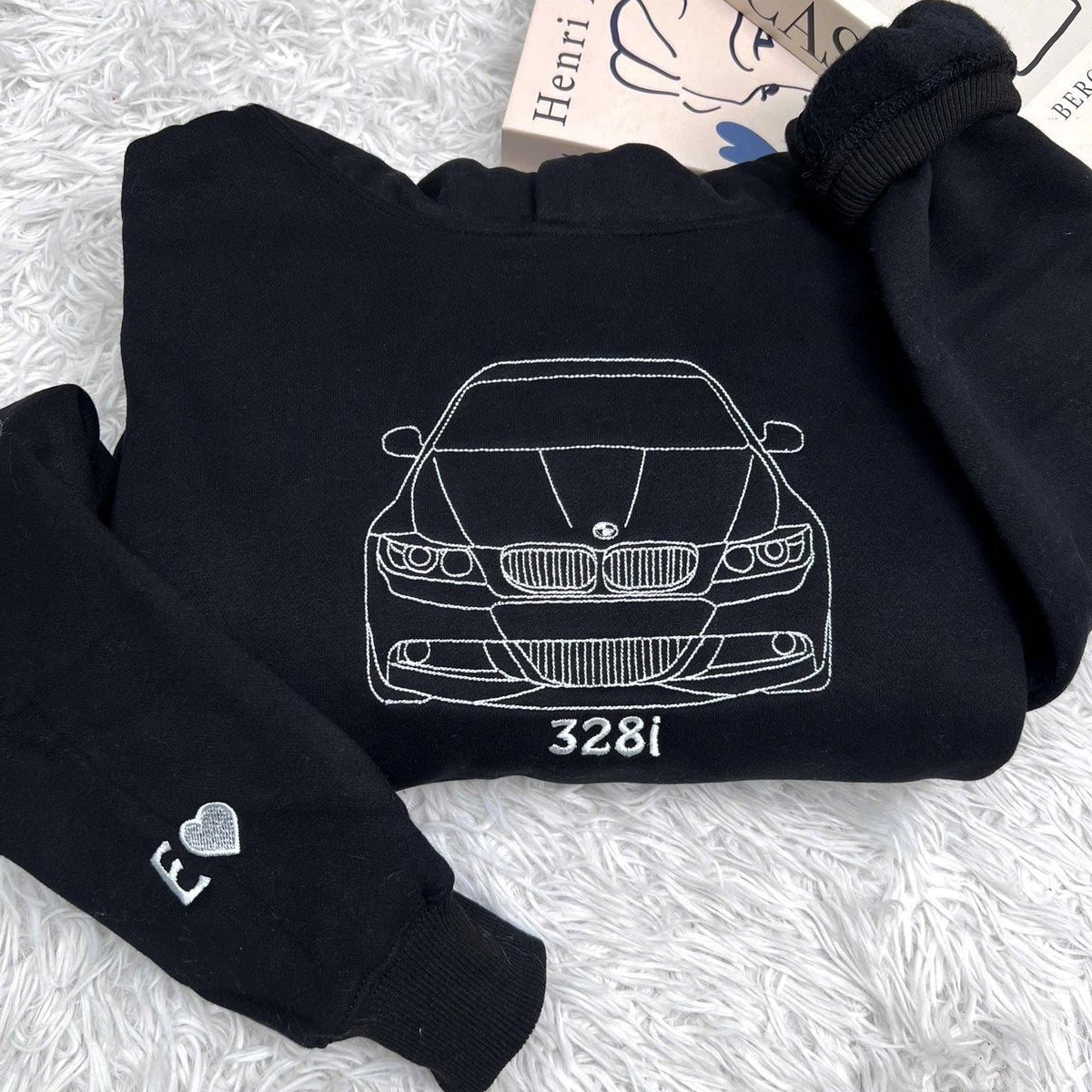 Custom Embroidered Car Sweatshirt, Custom Sweatshirt Car, Outlined Embroidered Truck Hoodie, Custom Truck Hoodie