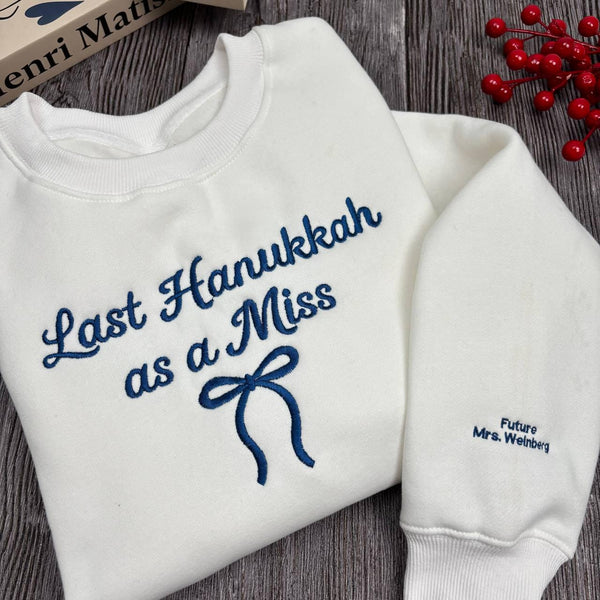 Embroidered Hanukkah Bride Sweatshirt, Jewish Engagement Gift Bride to Be Crewneck