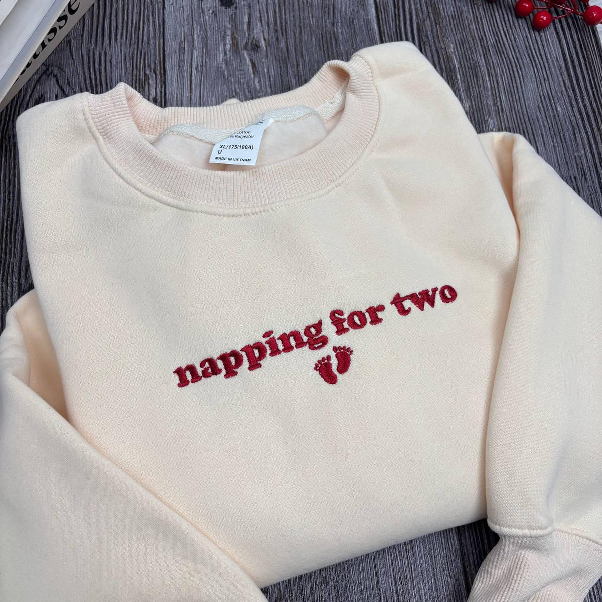 Embroidered Napping For Two Sweatshirt, Pregnancy Announcement Mom to Be Crewneck