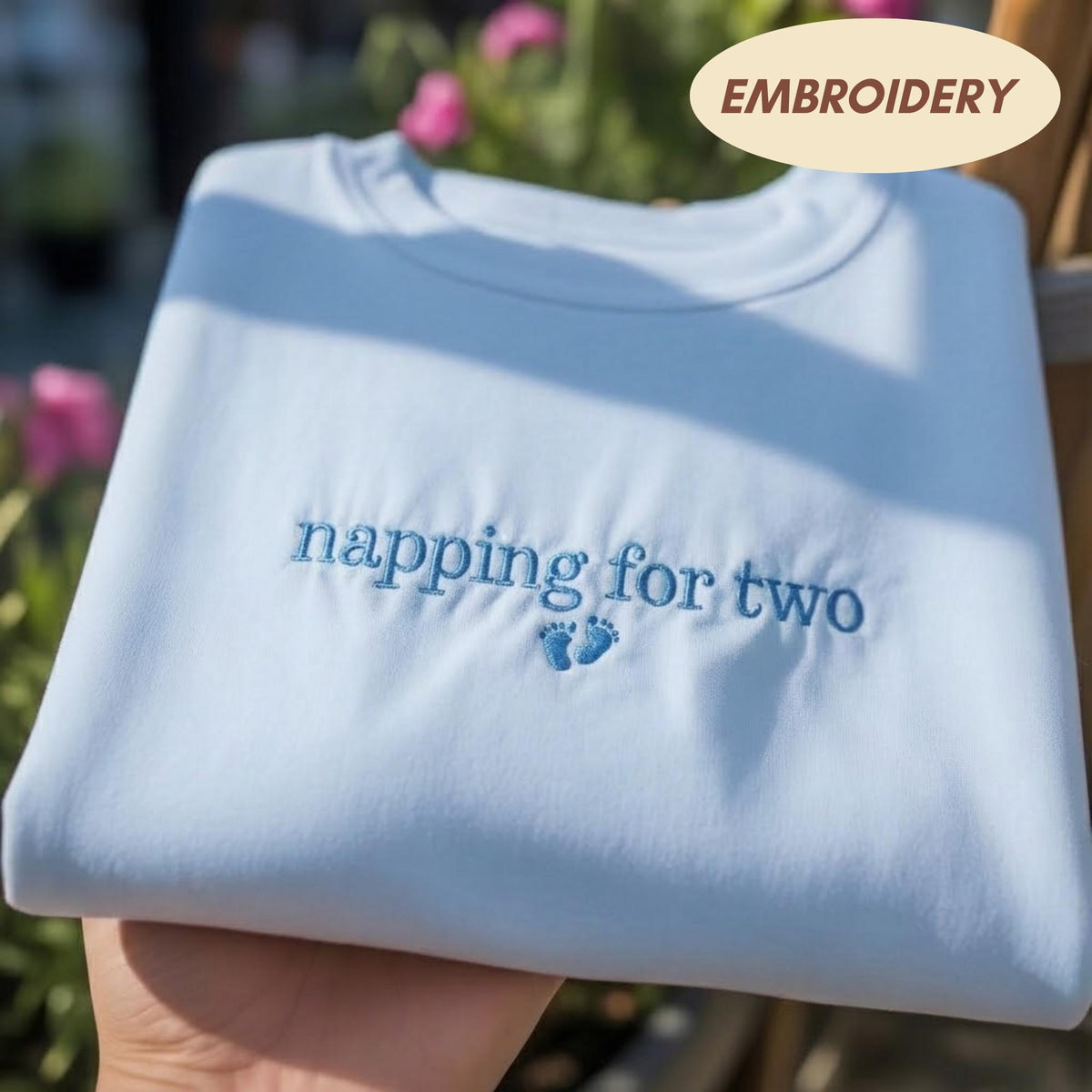 Embroidered Napping For Two Sweatshirt, Pregnancy Announcement Mom to Be Crewneck