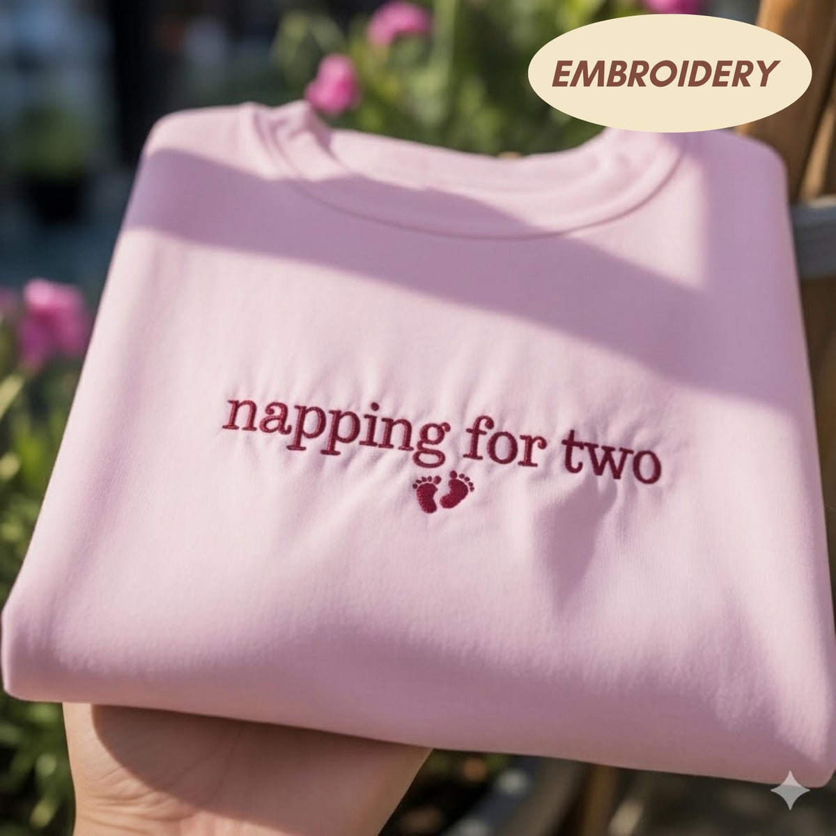 Embroidered Napping For Two Sweatshirt, Pregnancy Announcement Mom to Be Crewneck