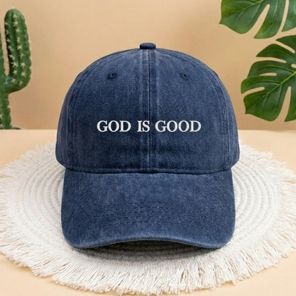God Is Good Embroidered Baseball Cap, Vintage Beige Denim Christian Hat, Aesthetic Religious Gift For Him, Faith Based Minimalist Sun Hat