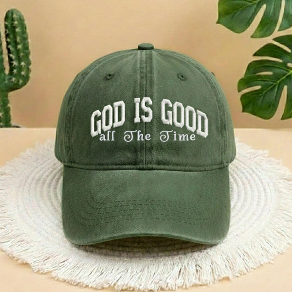 God Is Good All The Time Embroidered Baseball Cap, Vintage Christian Hat, Aesthetic Religious Gift for Him, Trendy Faith Based Sun Hat