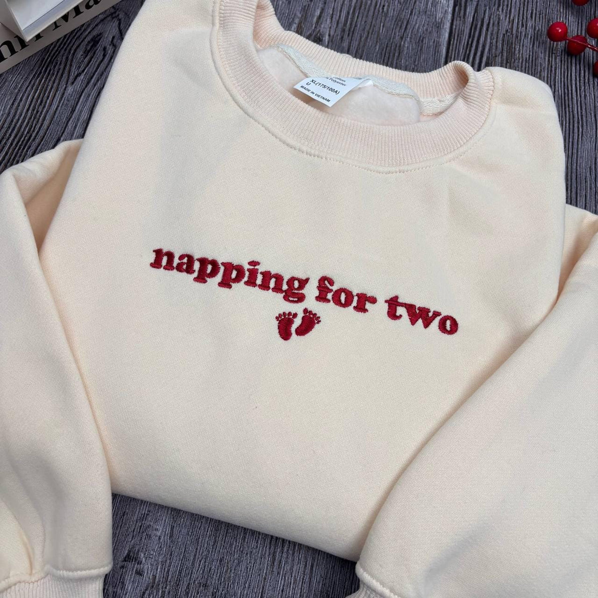 Embroidered Napping For Two Sweatshirt, Pregnancy Announcement Mom to Be Crewneck