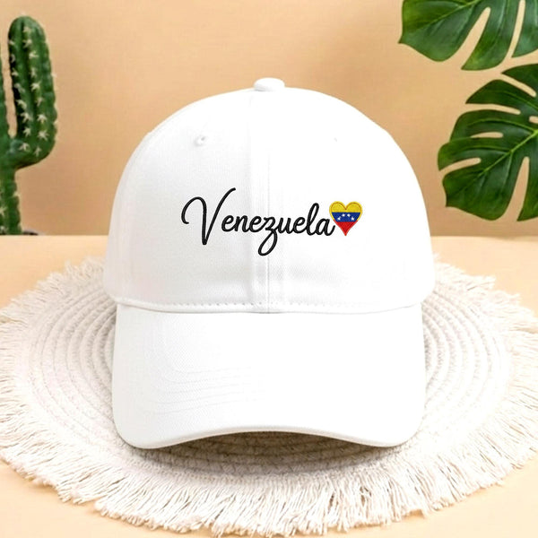 Venezuela Heart Embroidered Baseball Cap, Aesthetic White National Pride Hat, Minimalist Venezuela Flag Sun Hat, South American Gift