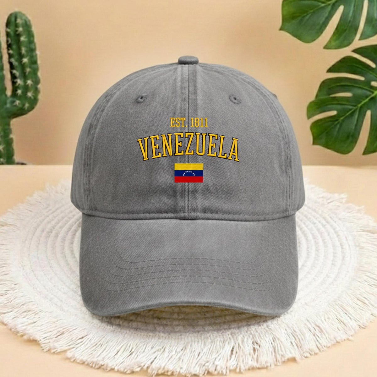 Venezuela Est 1811 Embroidered Baseball Cap, Aesthetic Navy Denim National Pride Hat, Minimalist Venezuela Flag Sun Hat