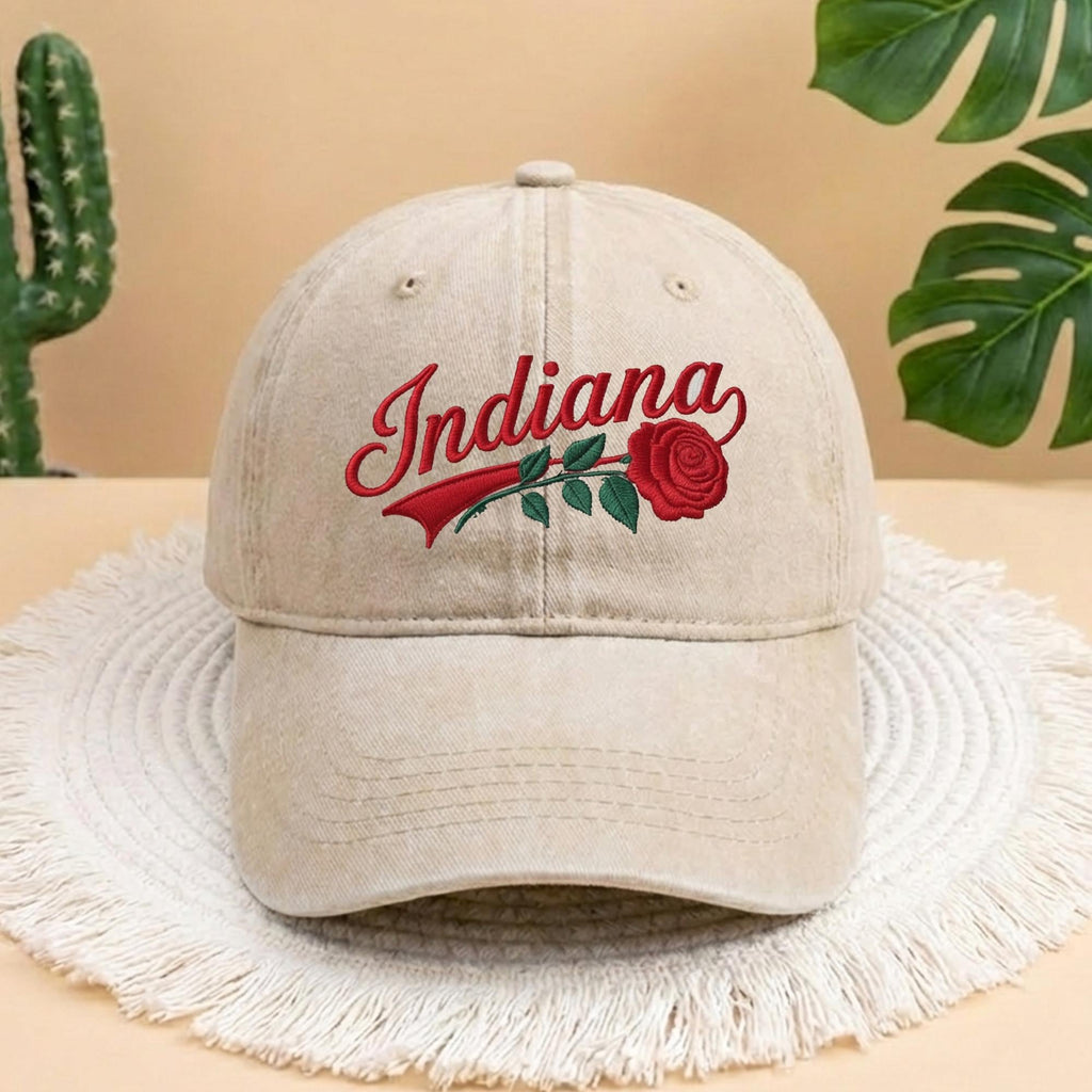 Indiana State Flower Embroidered Hat, Embroidered Indiana Rose Hat, Indiana Hat, State Hat, Trendy Flower Lover Gift, Custom State Pride