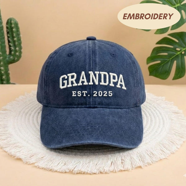 Grandpa Est 2025 Embroidered Hat, Custom Embroidered Hat, Vintage Baseball Hat, Gift For New Grandma Grandpa, Mothers day gift