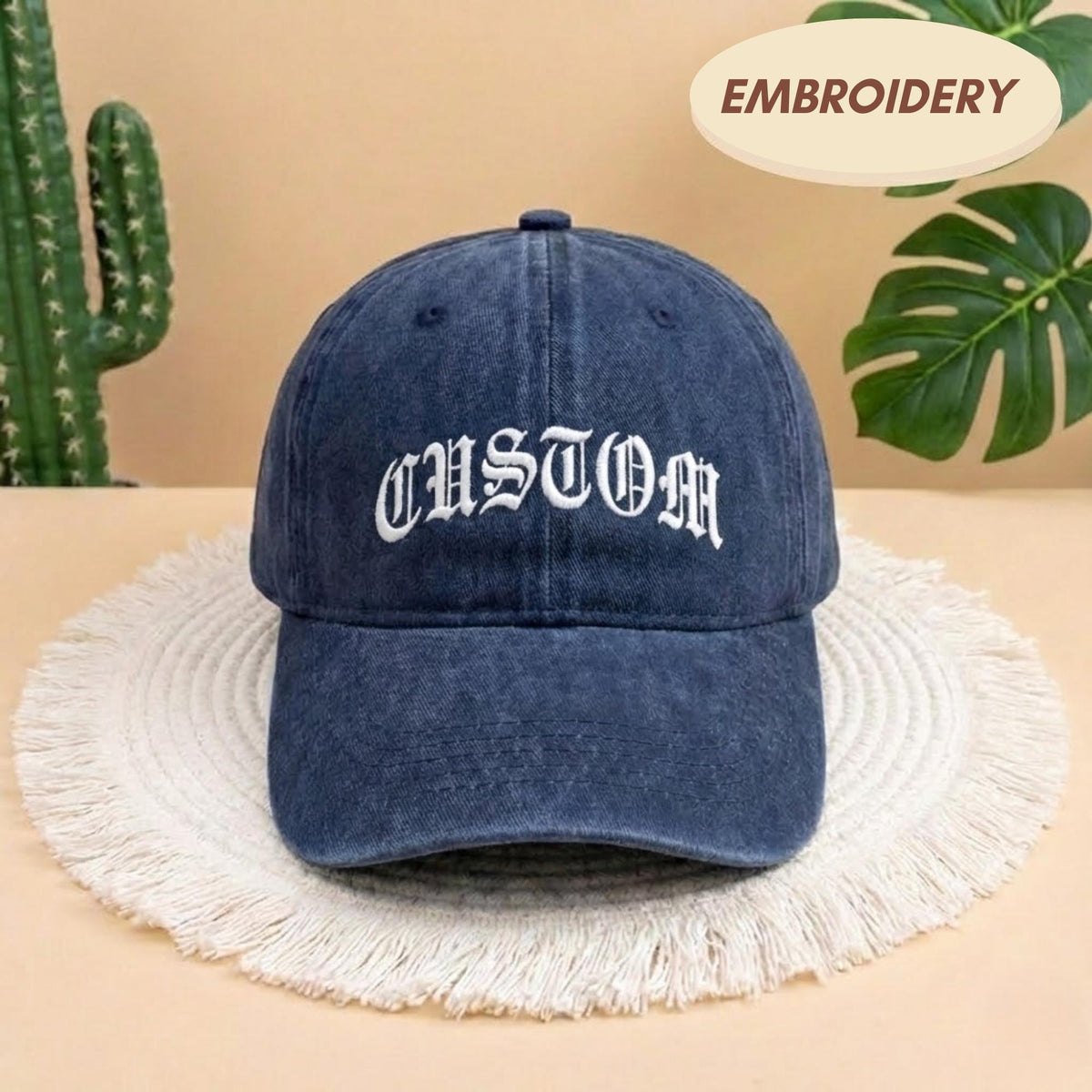 Custom Gothic Name Embroidered Hat, Personalized Old English Font Cap, Custom Text Apparel Top, Gothic Lettering Accessory, Personalized Hat