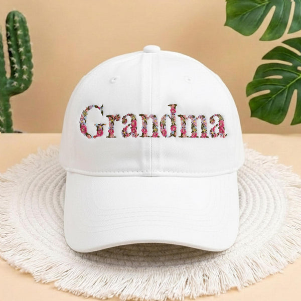 Grandma Floral Alphabet Embroidered Hat, Aesthetic Flower Lettering Cap, Personalized Mother's Day Gift, Trendy Mama Baseball Hat