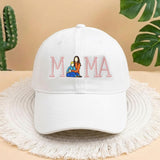 Custom Mama Portrait Embroidered Hat, Personalized Mother and Child White Cap, Aesthetic Mom Gift, New Mom Gift