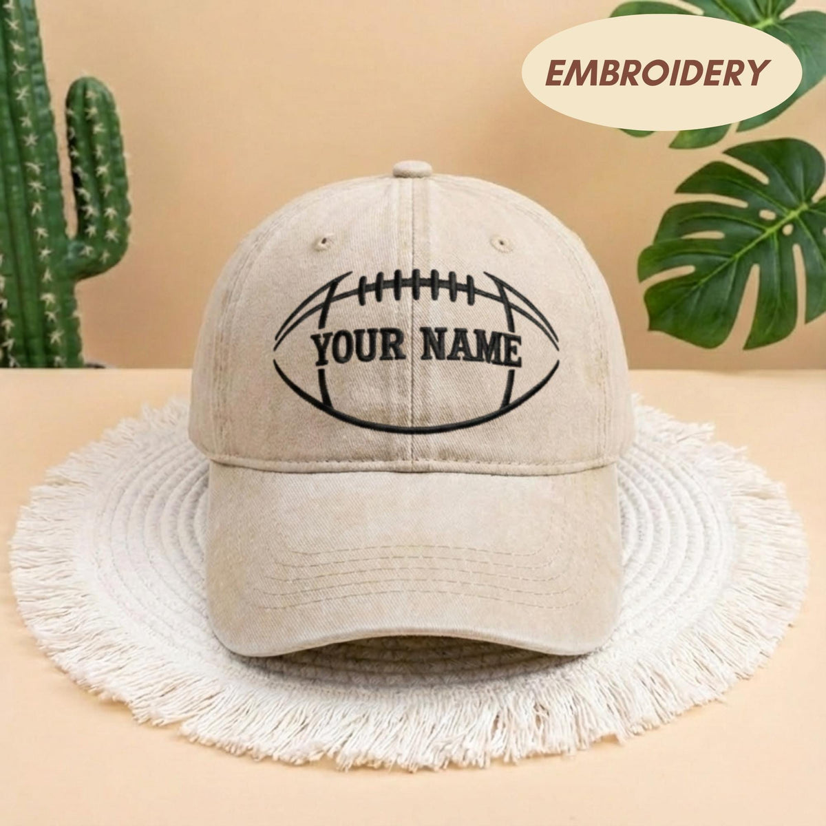 Custom Name Football Embroidered Hat, Personalized Sports Apparel Top, American Football Gift Shirt, Game Day Gear, Varsity Football Top
