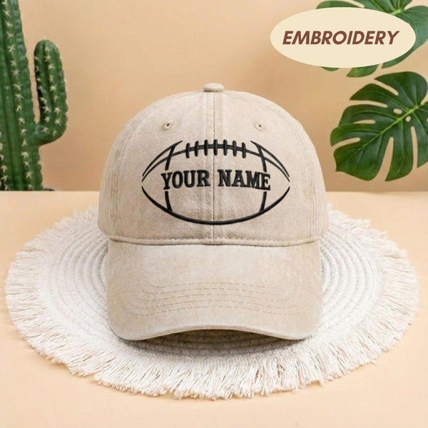 Custom Name Football Embroidered Hat, Personalized Sports Apparel Top, American Football Gift Shirt, Game Day Gear, Varsity Football Top