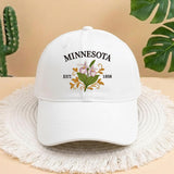 Minnesota State Flower Showy Lady's Slipper Embroidered Hat, Aesthetic Beige Minnesota Pride Baseball Cap, Minnesota Gift for Her