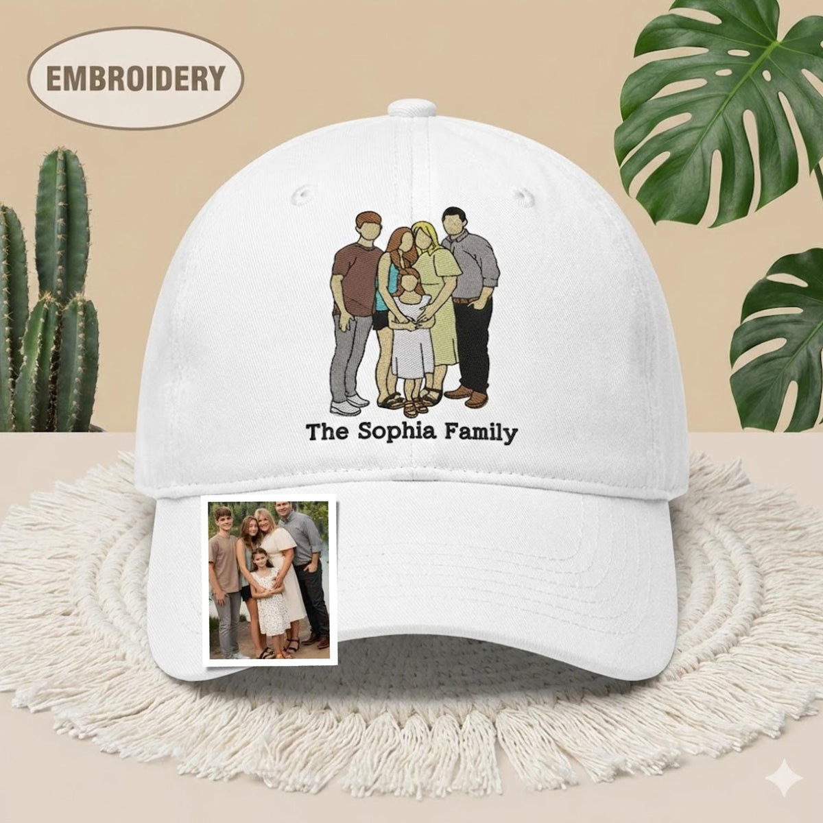 Embroidered Custom Portrait Cap, Personalize Hat Custom Embroidery People, Gift For Mom Dad, Family Outline Hat, Embroidery Portrait Hat