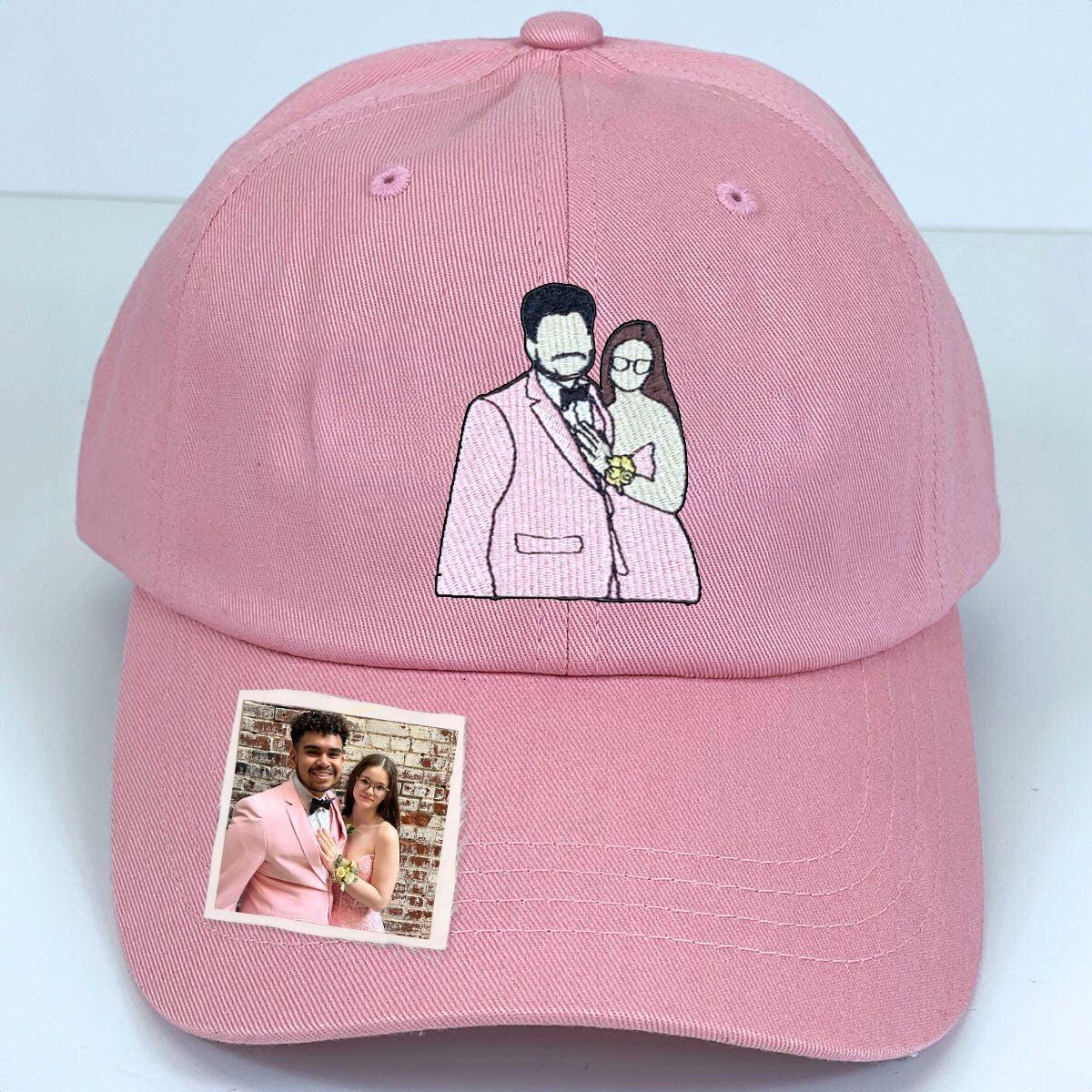 Custom Couple Embroidered Hat, Personalized Anniversary Date Cap, Gift For Her, Embroidery Portrait Hat, Gift for Boyfriend, Valentine Gift