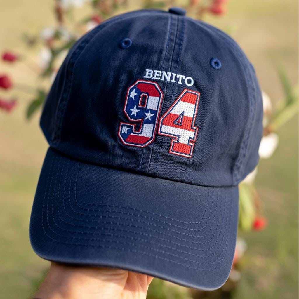 Benito 94 USA Flag Embroidered Hat, Benito Bowl Embroidered Cap, Puerto Rico Football, Football Gifts