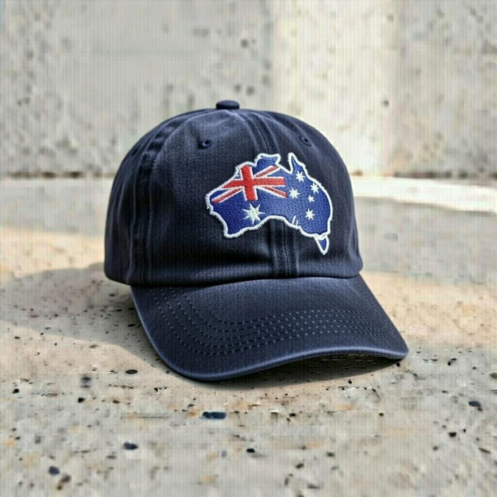 Embroidered Australia Flag Dad Hat, Aussie Map Patch, Black Baseball Cap