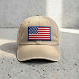 Embroidered USA Flag Dad Hat, Beige Cotton Baseball Cap