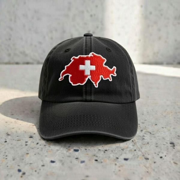 Embroidered Switzerland Flag Dad Hat, Swiss Map Patch, Beige Baseball Cap
