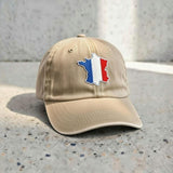 Embroidered France Flag Dad Hat, Beige French Map Patch Cap