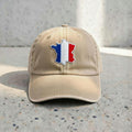 Embroidered France Flag Dad Hat, Beige French Map Patch Cap