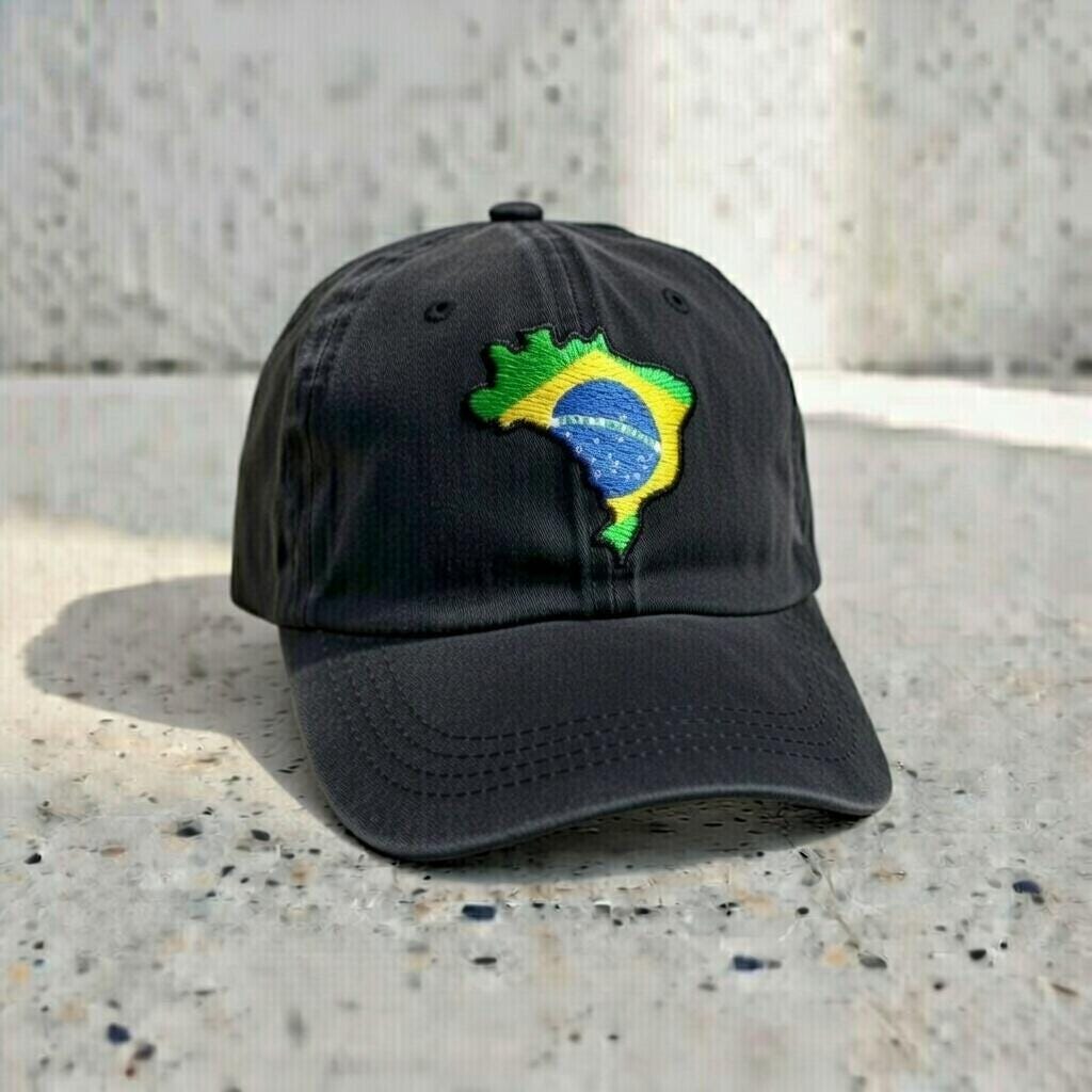 Embroidered Brazil Flag Dad Hat, Minimal White Baseball Cap