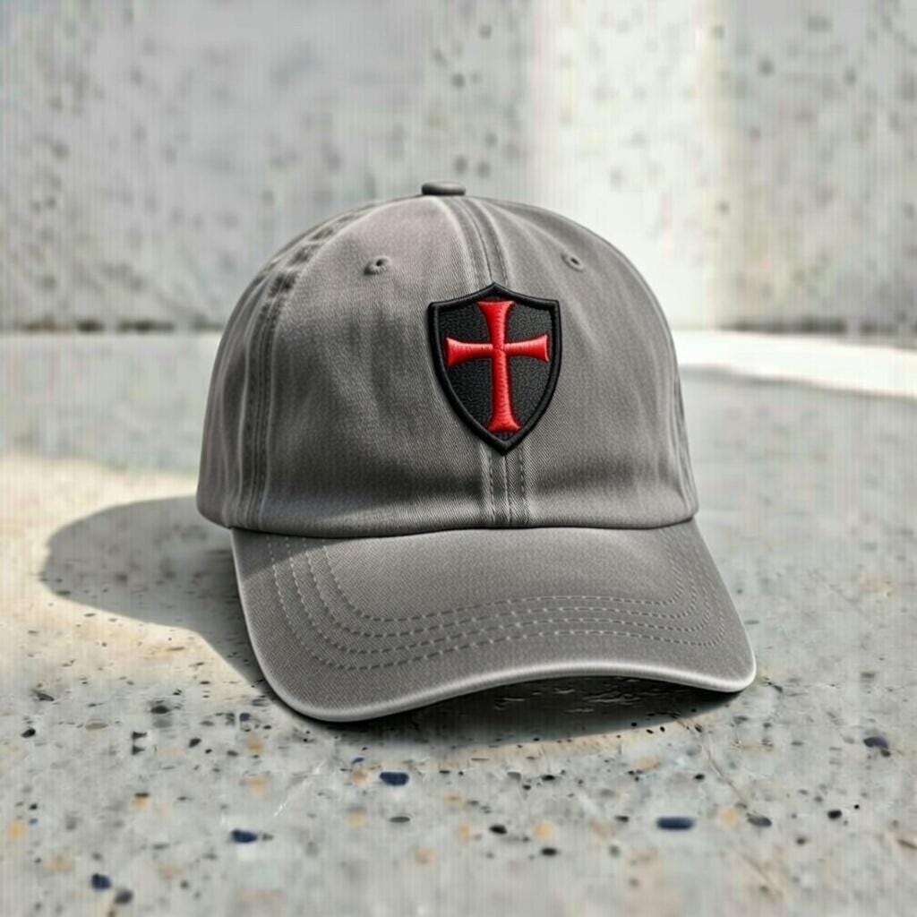 Embroidered Templar Cross Dad Hat, Medieval Shield Patch Cap