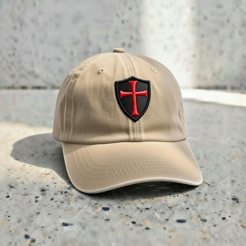 Embroidered Templar Cross Dad Hat, Medieval Shield Patch Cap