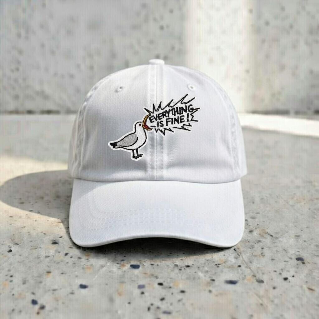 Embroidered Seagull Dad Hat, Funny Meme Baseball Cap, Navy Cotton