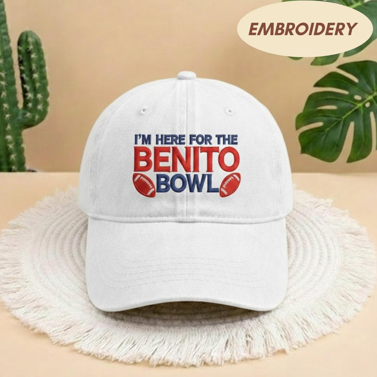 I'm Here For The Benito Bowl Embroidered Hat, Puerto Rico Football, Football Cap, Game Day Fan Gift, Funny Football Hat
