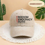 Freedom Democracy Truth Embroidered Hat, Human Rights Activist Gift, Abolish Ice Hat, FDT Hat, Political Statement Baseball Hat