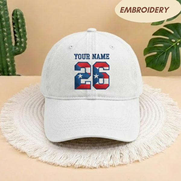 Custom Name Football Embroidered Hat, Personalized Number 26 Baseball Cap, Puerto Rico USA Flag Sports Headwear, Team Fan Gameday Gift