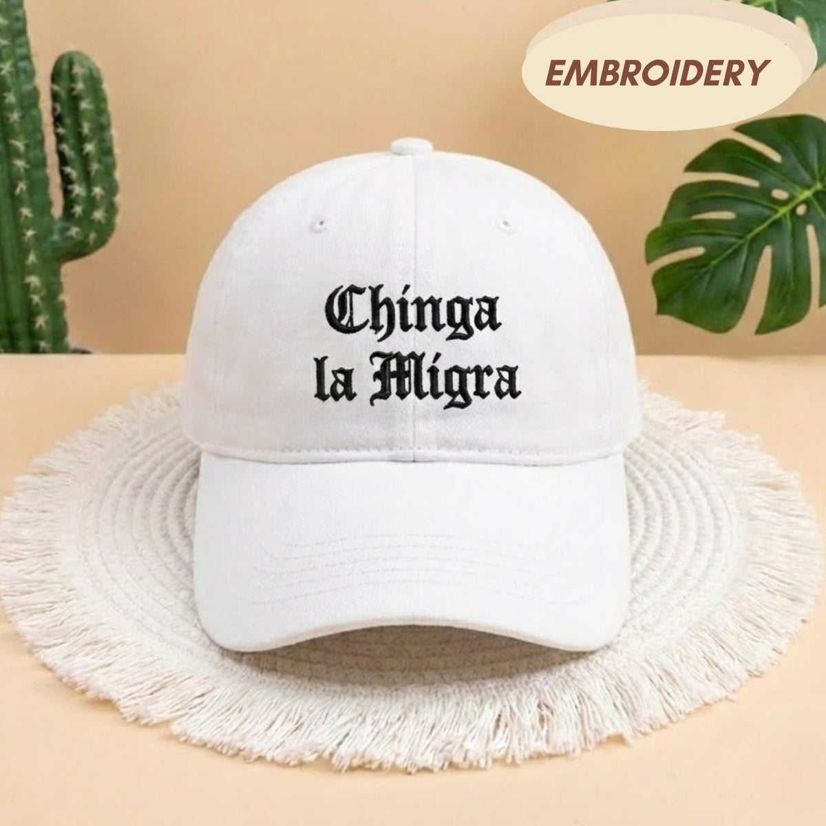 Chinga la Migra Embroidered Hat, Gothic Font Statement Baseball Cap, Social Justice Message Headwear, Human Rights Activist Gift Hat