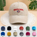 Benito Bowl Embroidered Baseball Cap, Vintage Beige Denim Sports Hat, Aesthetic Football Fan Gift