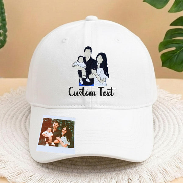 Custom Family Photo Embroidered Hat, Personalized Family Portrait Baseball Cap, Custom Father Mother Child Cap, Embroidery Portrait Hat