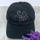 Custom Couple Photo Embroidered Hat, Personalized Couple Portrait Baseball Cap, Custom Line Art Wedding Anniversary Gift, Dad Hat for Couple